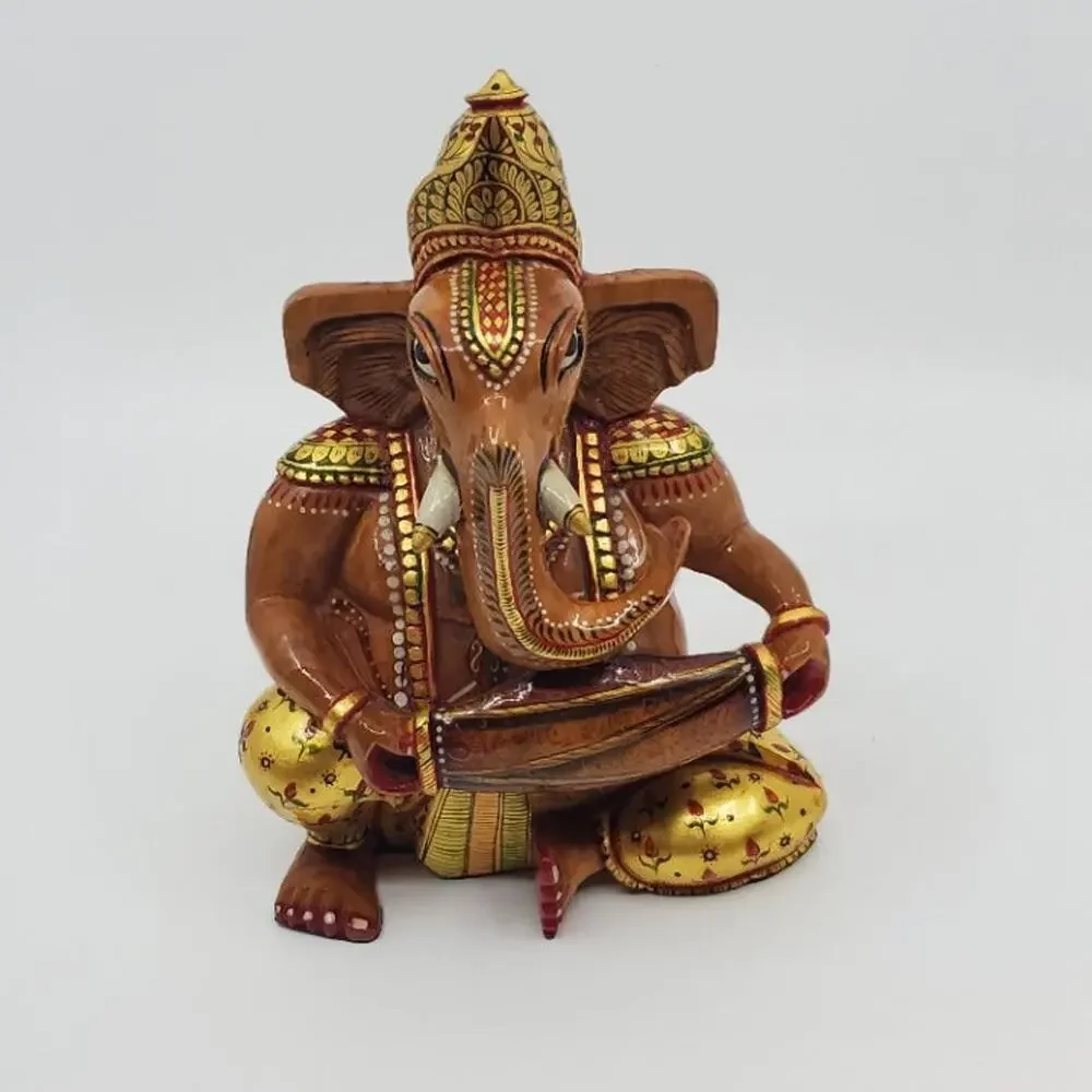 Vintage wood hand painted Ganesha figurine elephant god Ganesha Statue